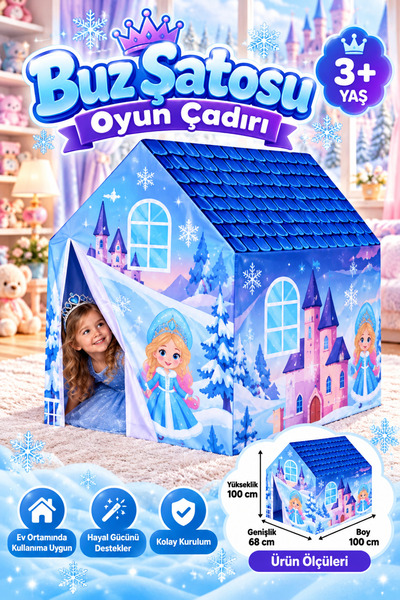 hak-iş oyuncak Buz Şatosu Oyun Çadırı – Çocuk Oyun Evi 100x100x68 cm