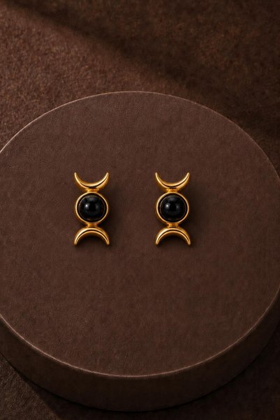 New Obsessions Moore Black Enamel Stud Earrings