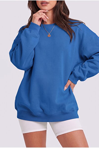 Millionaire Blaues Basic 0 Zero-Neck-Sweatshirt für Damen ohne Aufdruck, einf...