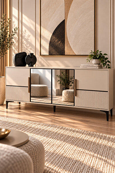 Lisso Mira Konsol %100 MDF 180x45 H:80 Membran Kapak Aluminyum Çerçeve Konsol...