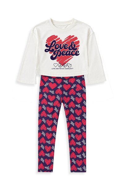 Denokids Girls' Double Leggings Set Heart Cotton T-Shirt and Leggings Fun Design (Ages 5-10)