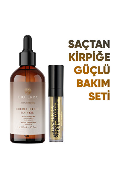 Bioterra Saç, Kaş & Kirpik Güçlü Bakım Seti – Double Effect + Organik Kaş Kirpik Bakım Yağı