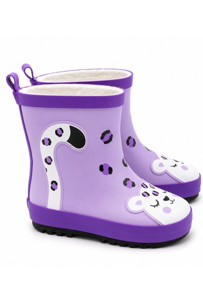 Denokids Kız Çocuk Yağmur Botu Su Geçirmez Lila Leopar Desenli (25-33 N)