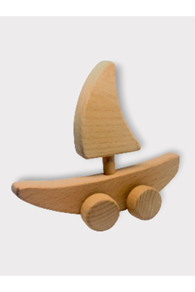 CWWTOYS Wooden Sailboat Unpainted Toy, Solid Beech Wood, 18 Months+