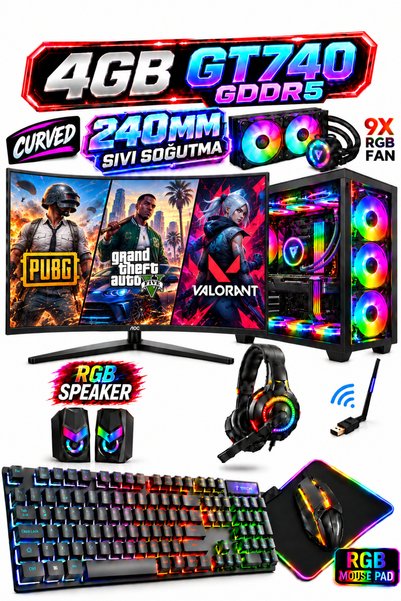 Dmc N86x Windows 11 Ryzen 5 5500,16GB,500GB HDD,256GB SSD,GT740 4GB GDDR5,24''Sıvı Soğutmalı Oyuncu Masaüstü Bilgisayar