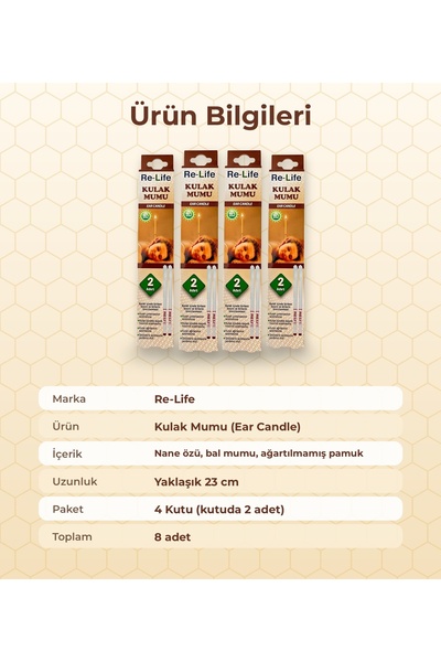 Relife Kulak Temizleme Mumu Çubuğu Vakumlu Ear Candle 4 Kutu 8 Adet