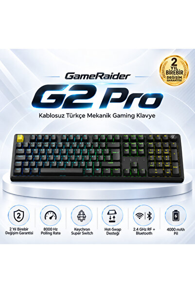 GameRaider G2 Pro Keychron Super Switch 8K Hz Hotswap RGB Kablosuz Türkçe Mek...
