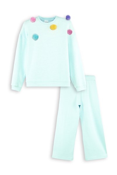 Denokids Kız Çocuk Ponponlu Mint Eşofman Takımı