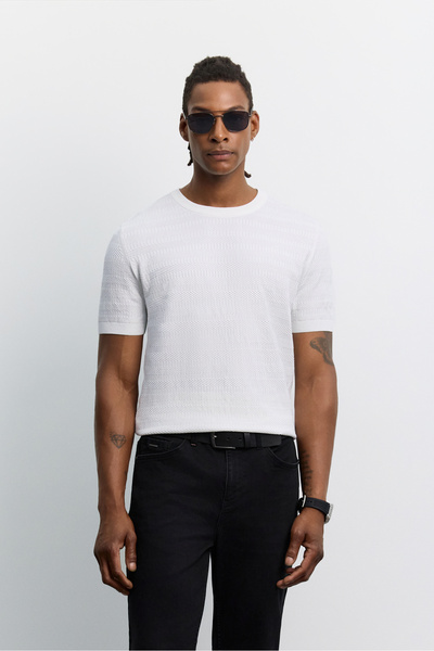 Avva Men's Ecru Crew Neck Easy-Ironing Wrinkle-Resistant Regular Fit Knitwear...