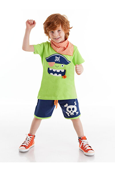 Denokids Set de pantaloni scurți și tricou pentru copii 3D Green Pirate