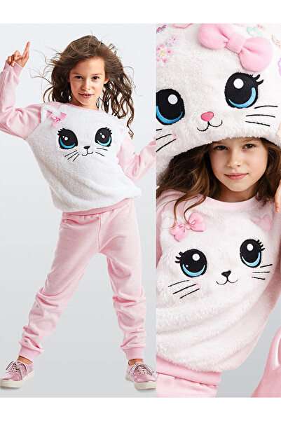 Denokids Dívčí měkká tepláková souprava Baby Cat
