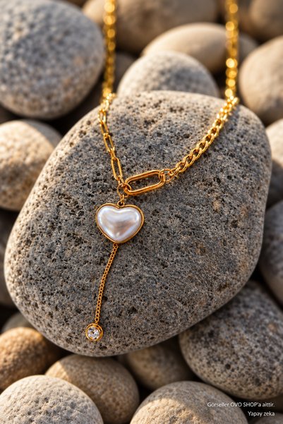 OVO SHOP Heart Charm Detailed Minimal Gold 316L Stainless Steel Women's Necklace
