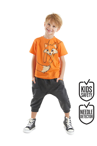 Denokids Orange Fox T-Shirt-Capri-Shorts-Set für Jungen