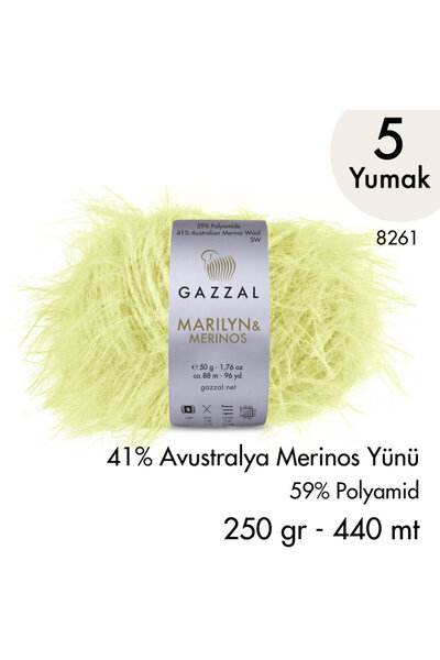 Gazzal Νήμα Πλεξίματος στο Χέρι Marilyn & Merinos 8261, 5 κουβάρια, 250 γρ.
