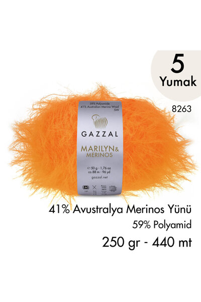 Gazzal Νήμα Πλεξίματος στο Χέρι Marilyn & Merinos 8263, 5 κουβάρια, 250 γρ.