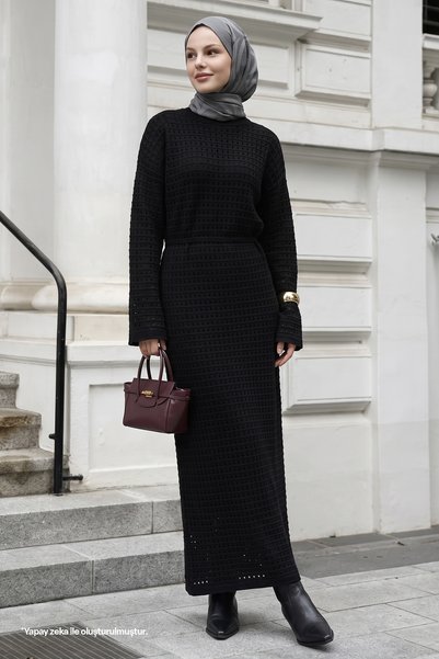 InStyle Openwork Black Knitwear Dress