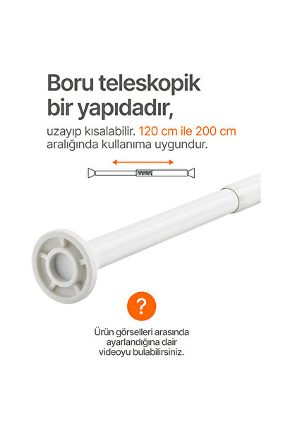 Tropikhome Banyo Duş Perde Borusu Yaylı 2 Mt, Düz Banyo Perdesi Borusu, Yaylı...