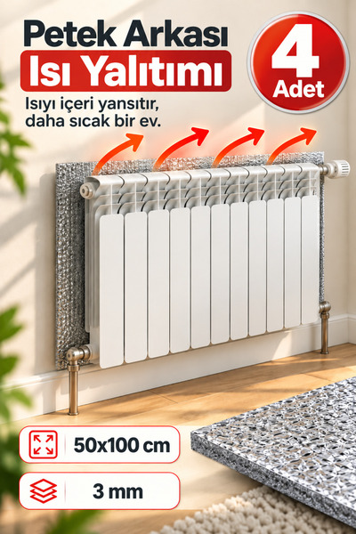 HASBY 4 Adet Petek Radyatör Arkası Folyo Plaka Kalorifer Arkalığı Alüminyum I...
