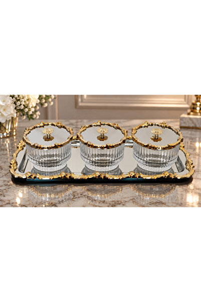 atabey home collection Lalezar Gold-Silver Bowl Set with Tray & Sugar Bowl & ...