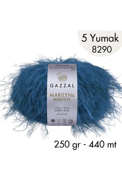 Gazzal Marilyn&Merinos 8290 - YENİ RENK - 5 Yumak - 250 gr