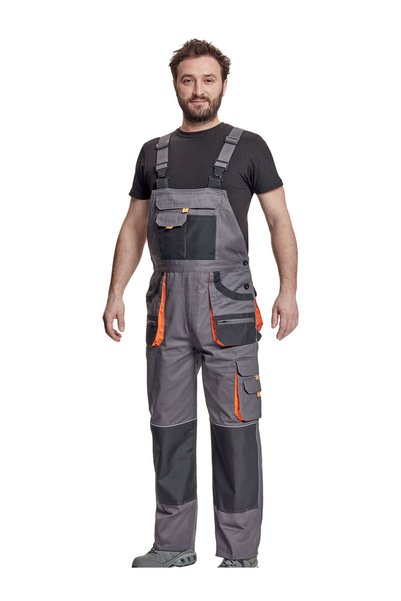 CERVA Men's Grey-Black Carl Be Gardener Overalls with Functional Pockets, Adjustable Shoulder Straps and Knee Pockets