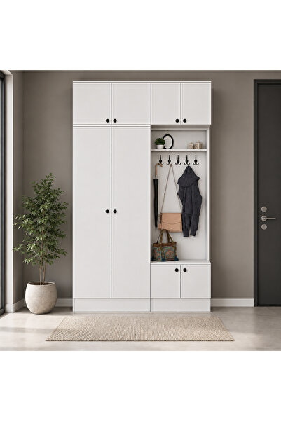 Rani Mobilya Rani EA170 Modern Portmanto 8 Kapaklı Raflı Askılı Ayakkabılık V...