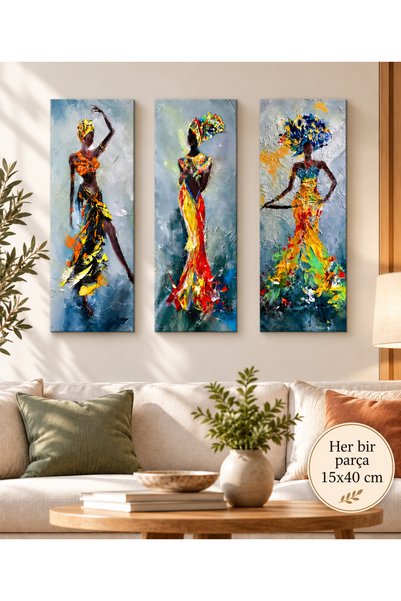 NT Handmade 3lü Dans Eden Kadınlar Ahşap Duvar Dekoru - Salon Oturma Yatak Od...
