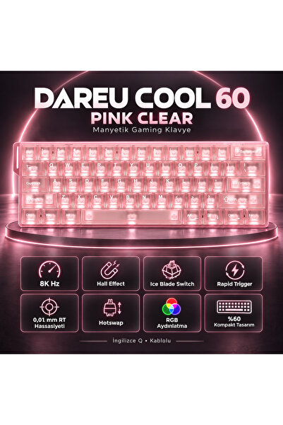 DAREU COOL 60 Pink-clear %60 ICE Blade Manyetik Switch 8K Hz HE Hotswap RGB İ...
