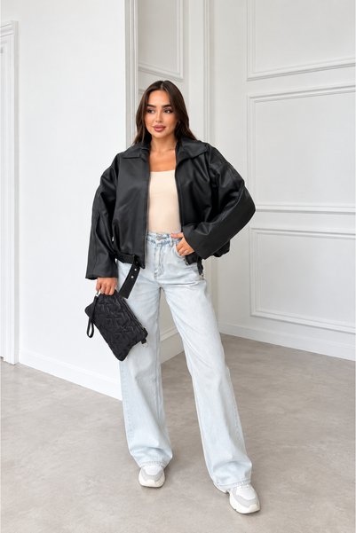 Ezya Collection Kadın Oversize Bomber Suni Deri Ceket