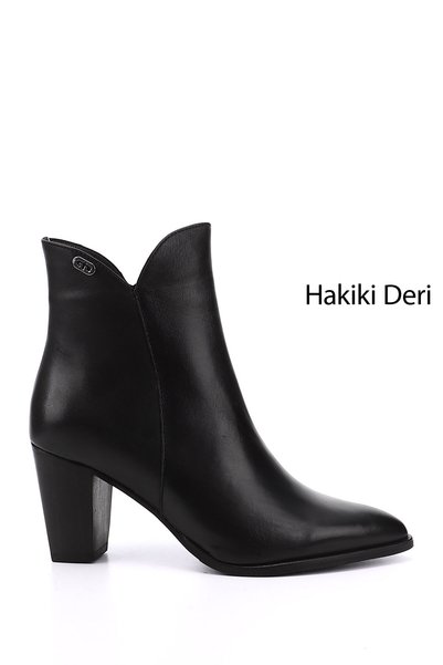 GÖNDERİ(R) Kadın Siyah Fermuarlı Sivri Burun Hakiki Deri Bot