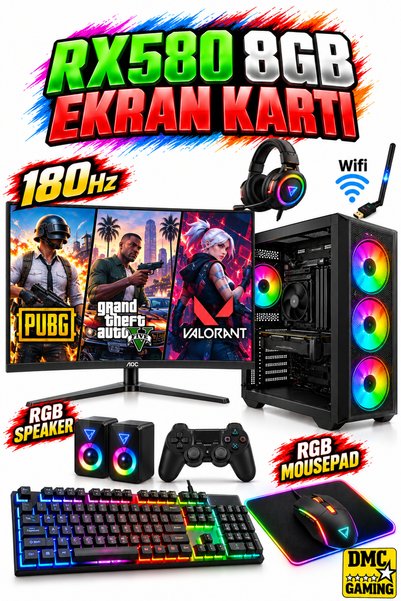 Dmc N187 Windows 11 Ryzen 5 5500,32GB,500GB HDD,256GB SSD,8GB RX580,24''180hz Oyuncu Masaüstü Bilgisayar