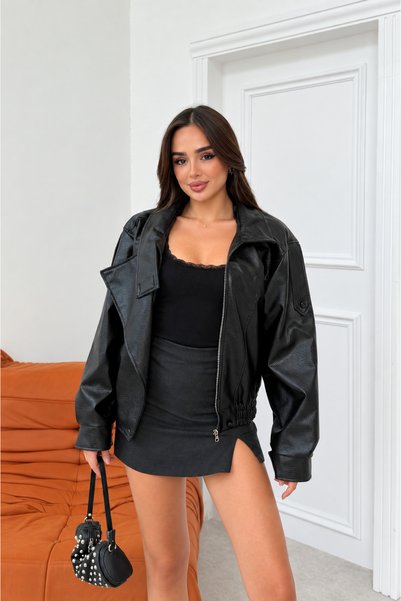 Ezya Collection Kadın Oversize Suni Deri Ceket