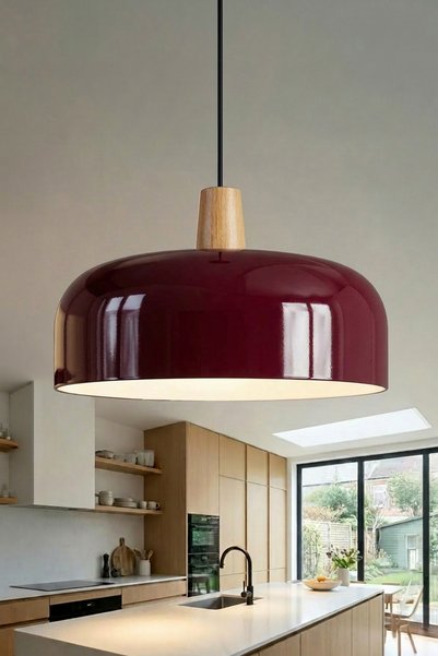 Marrien Marella Modern Ahşap Detaylı Bordo Metal Sarkıt (30 cm) Yemek Masası ...