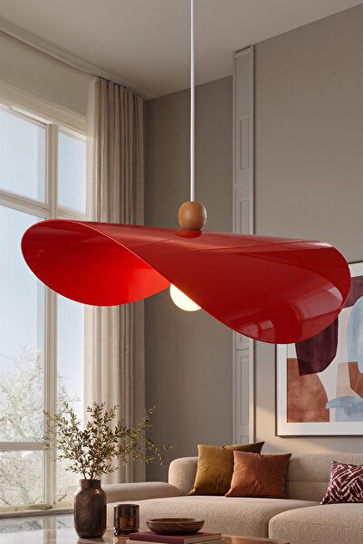 Marrien Colin Ahşap Boncuk Detaylı Turuncu Metal Sarkıt (45 cm) Yemek Masası ...