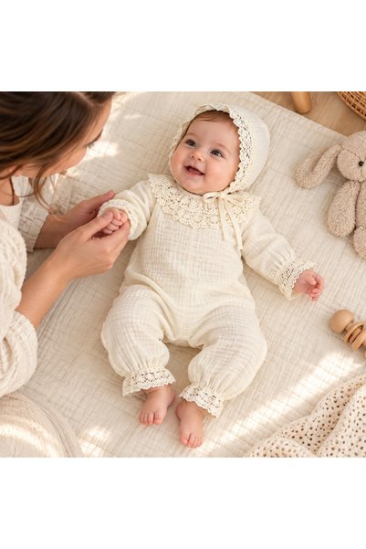 Fida Muslin Lace 2-Piece Baby Romper Set