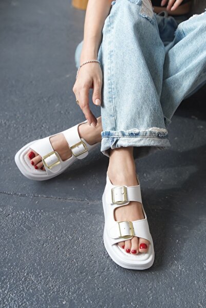 MODAADAM Women's Zero Buckle Thick Sole Sandals - White