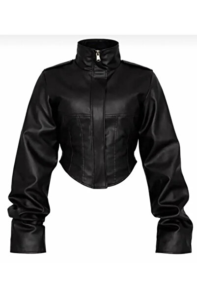 MODA DURAĞI Jachetă de piele crop cu detalii corset pentru femei, noua colecț...