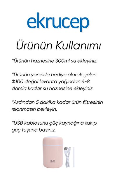Ekru Cep 300 ml Ultrasonik Hava Nemlendiricisi ve Aromaterapi Cihazı - Koku Hediyeli