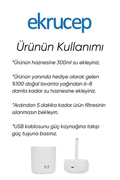 Ekru Cep 300 ml Ultrasonik Hava Nemlendiricisi ve Aromaterapi Cihazı - Koku Hediyeli