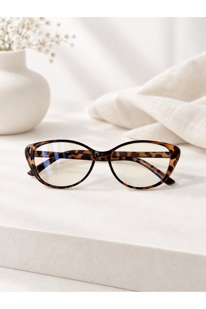 PİYESBOUTİQUE Leopard Trend Cat Eye Bone Transparent Women Men Unisex Blue Light Protection Screen Goggles Glasses