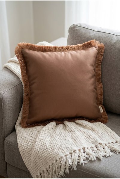 Alseko Concept Kahverengi Zemin, Kahverengi Püsküllü 1 Adet 43x43cm Kare Kırl...