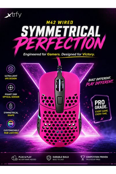 Xtrfy M42 RGB Wired Gaming Mouse -UltraLightweight 59g, changeable part adjustment,(125/500/1000Hz) pollingswitch, Pixart Sensor, Omron 20M Switches, PRO-GRADE COMPONENTS,, 100% PTFE Skates, Black