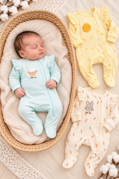 İZYALİF BABY Baby Girl Animal Patterned Zippered 3-Piece Jumpsuit Set Newborn One Size with Booties 100% Cotton