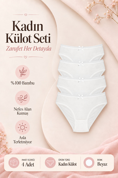 Stars Underwear Butik1avm Chiloți de damă din bambus, pachet de 4, albi, 100%...