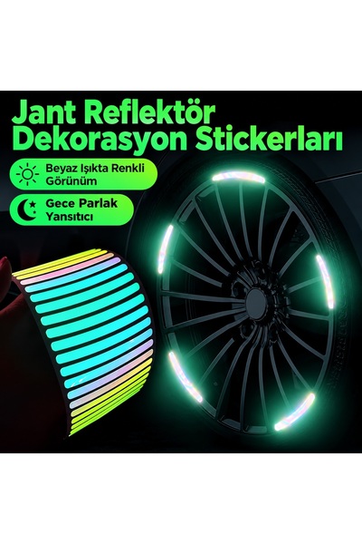 M2M 20 Parça Çok Renkli Floresan Jant Stickerı – Karanlıkta Parlayan Jant Dekoru