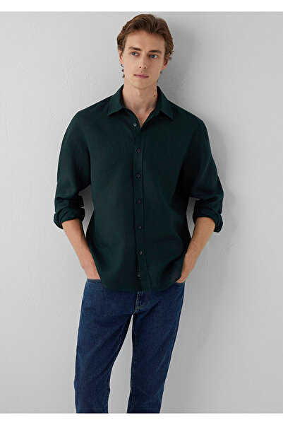 Mavi Yeşil Keten Gömlek Slim Fit / Dar Kesim 0211466-85370