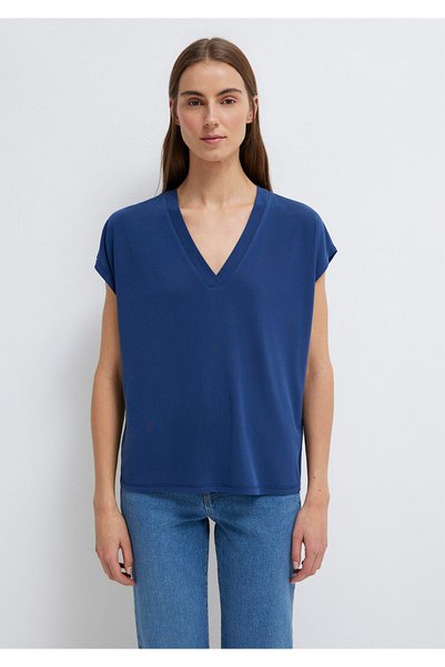 Mavi Soft-Premium Navy Blue (TENCEL™ ™ ) Modal Blended V-Neck T-Shirt Regular Fit / Normal Cut 1612250-704