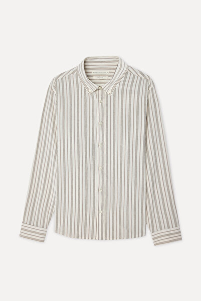 Mudo Men's White Striped Regular Fit Long Sleeve Shirt