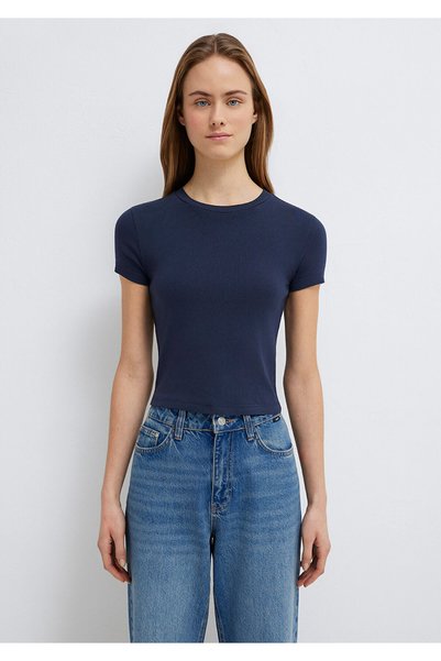 Mavi Navy Blue Basic Crop T-Shirt Crop / Short Cut 1600814-85315
