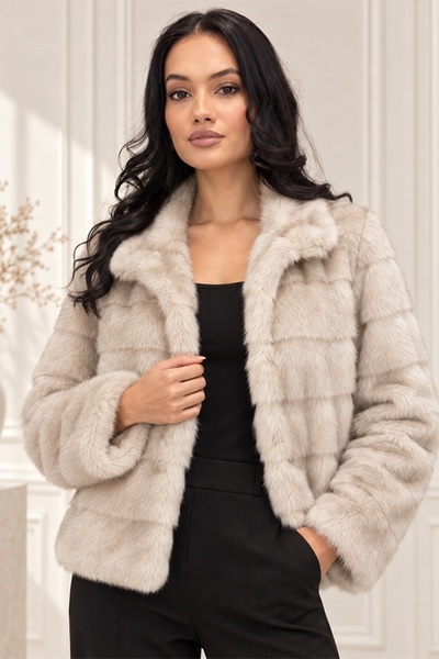 FashionForYou Blană ecologică HAZELL, cu buzunare și căptușeală din satin, Cr...